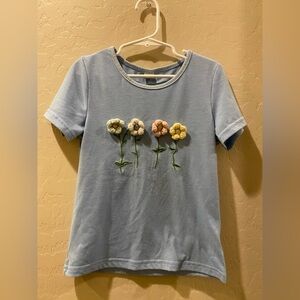 Floral Embroidered Kids Shirt - Blue